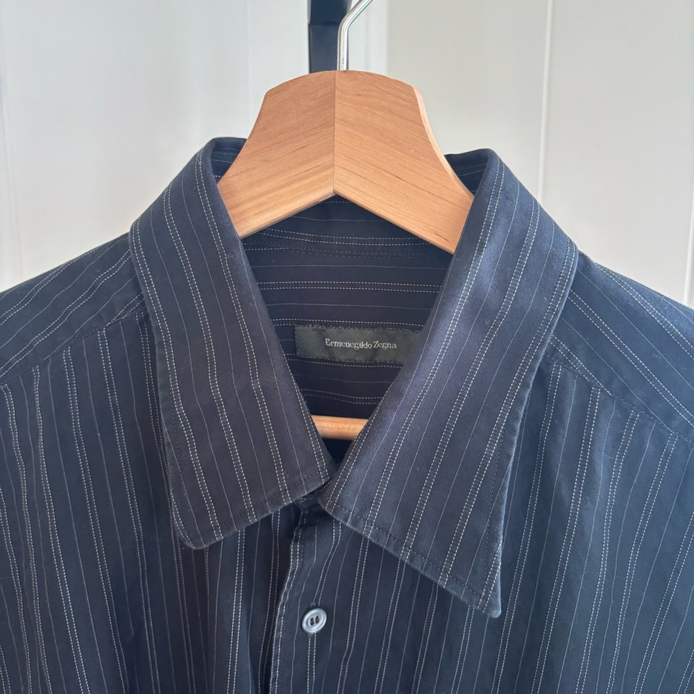 Ermenegildo Zegna Navy Pinstripe Cotton Button-Down Shirt